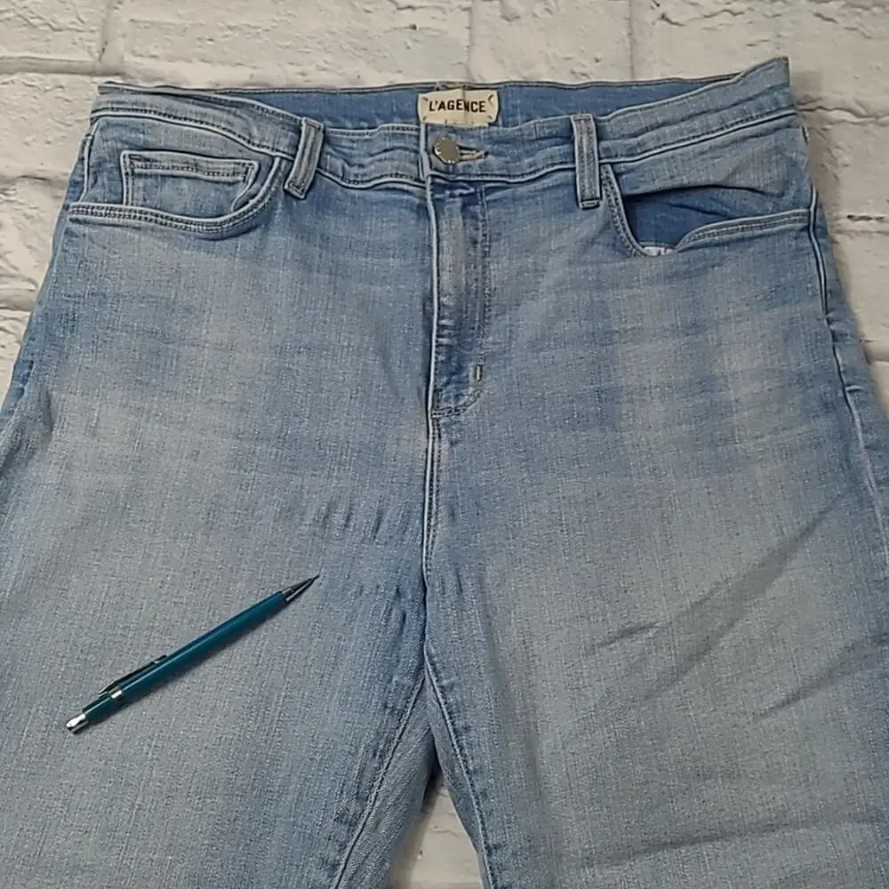 L'Agence Sada High Rise Cropped Slim Straight Leg Jeans in Bellevue Wash size 31